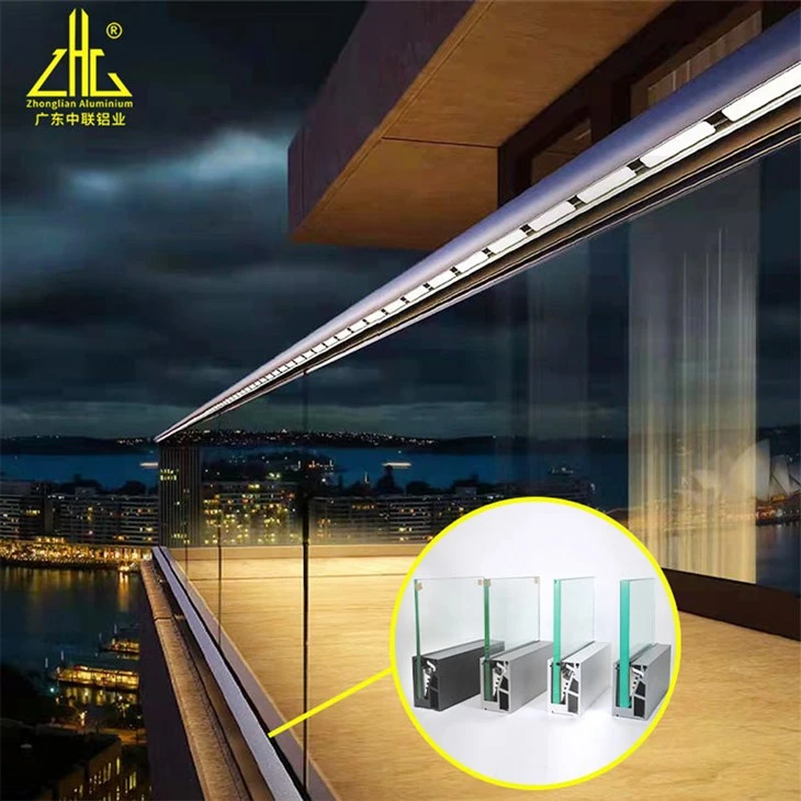 درابزين شرفة زجاجي من الألومنيوم بتصميم قناة حرف U